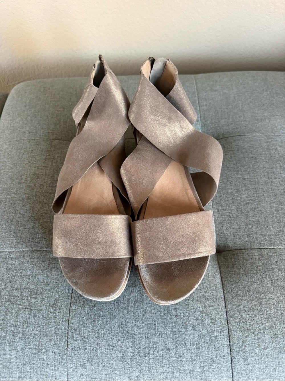 Eileen Fisher Taupe Suede Wrap Sandals